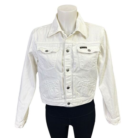 LUCKY BRAND Women’s‎ Button Down White Denim Jacket Cropped size Medium - Picture 1 of 8